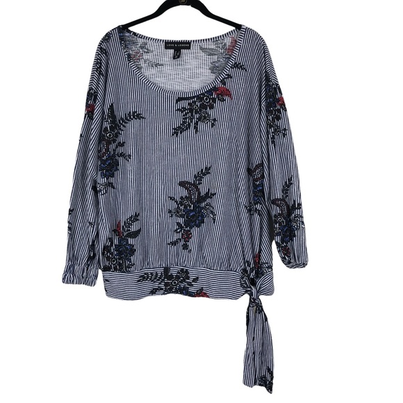 Love & Legend Plus SZ 1X Drop Waist Tie Front Tunic Top Blouse w/Floral Print - Picture 1 of 9